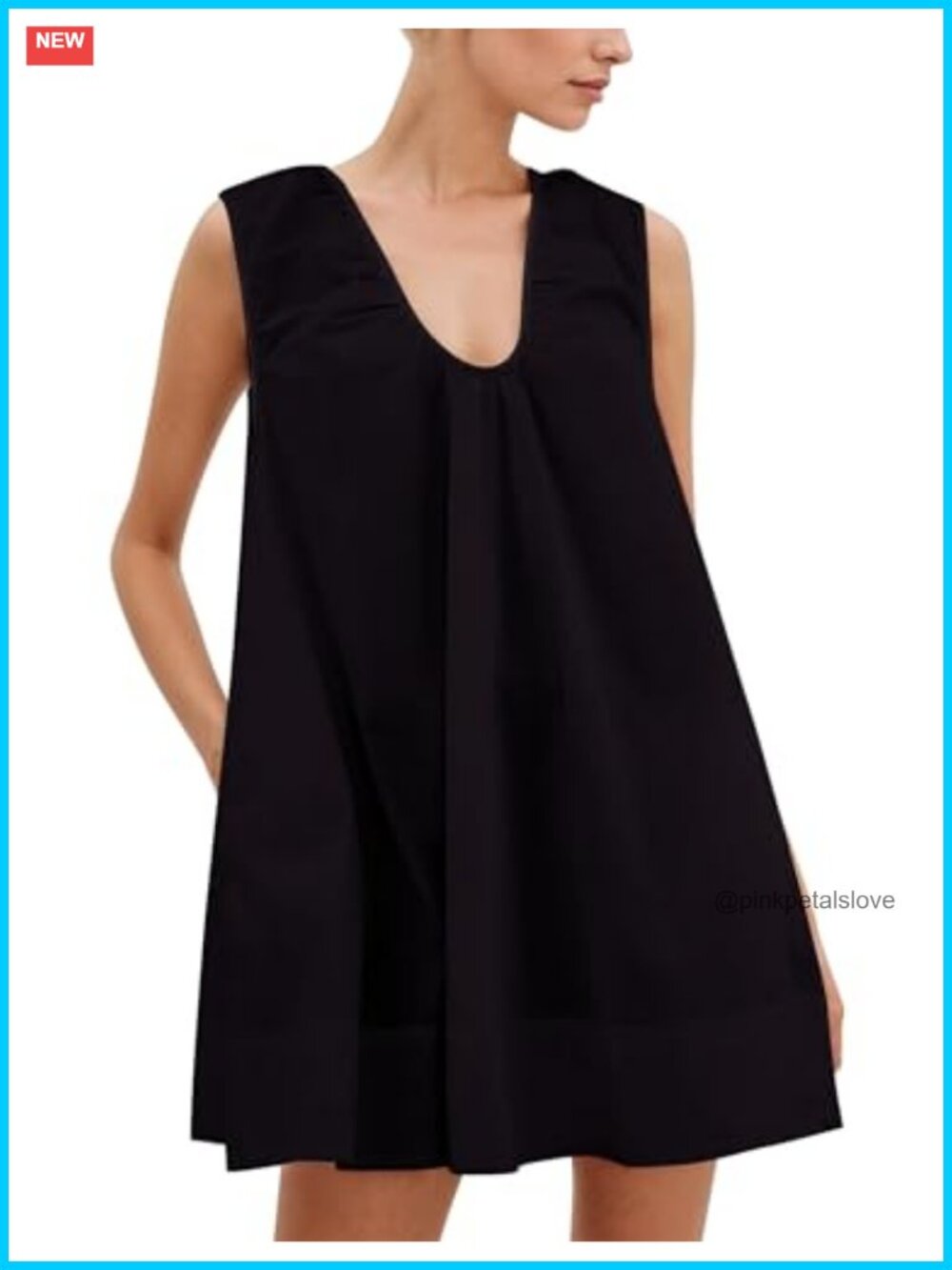 Women Cotton Blend Sleeveless Babydoll Mini Dress with Pockets Loose Fit